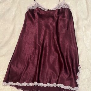 Vintage Victoria's Secret Burgundy Satin Chemise with Lace